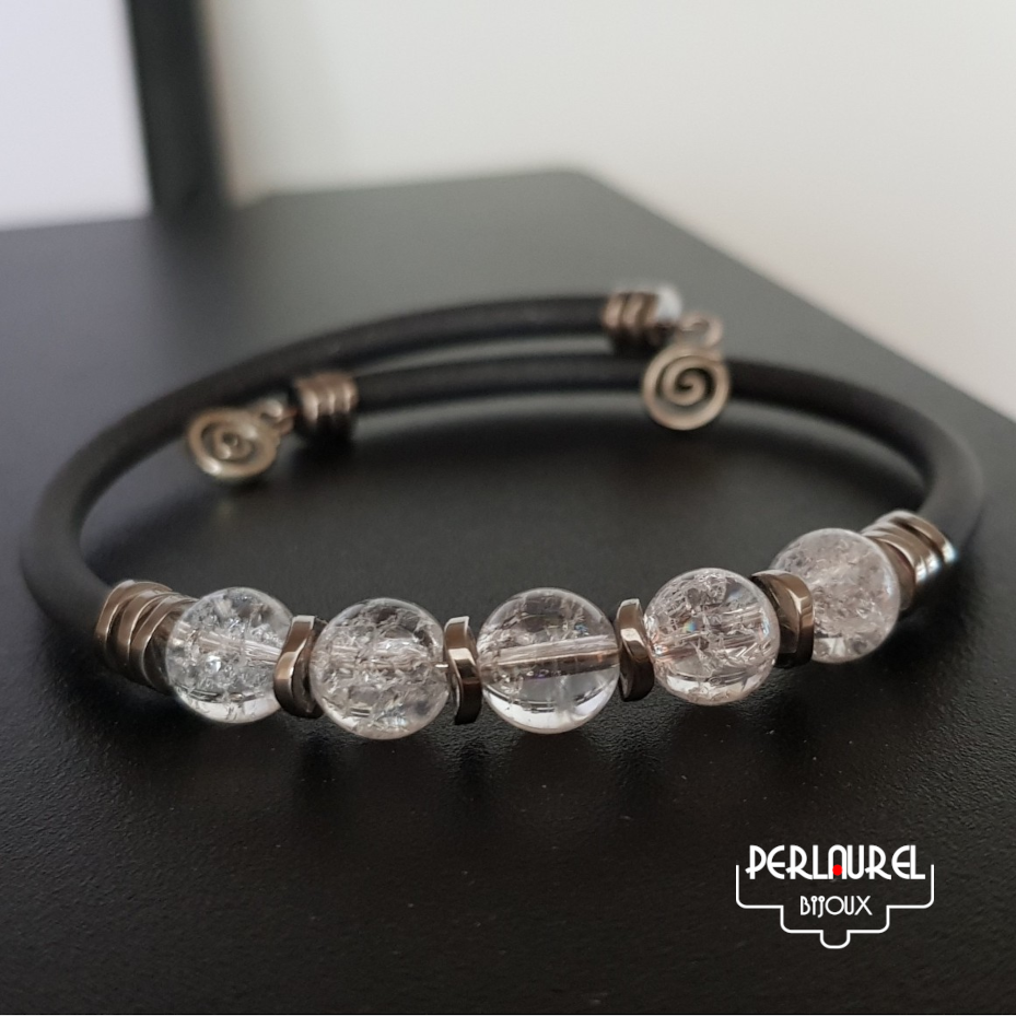 Bracelet avec perles en cristal de roche craquelé