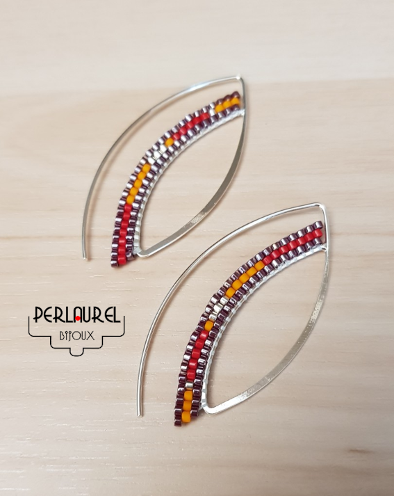 Boucles d'oreilles design rouge-argenté