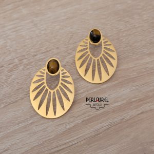 Boucles d'oreilles disque solaire oeil de tigre