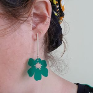Boucles d'oreilles fleurs vertes en acrylique