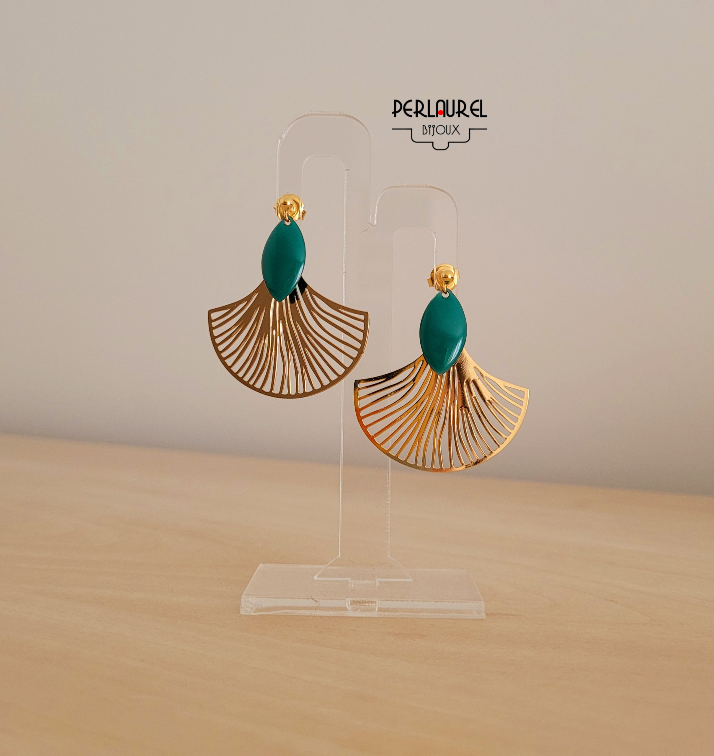 Boucles d'oreilles ginkgo turquoises