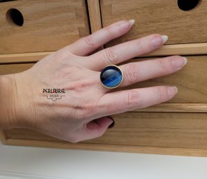 Bague ronde en agate bleue