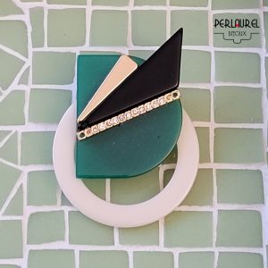 Broche graphique verte Art déco
