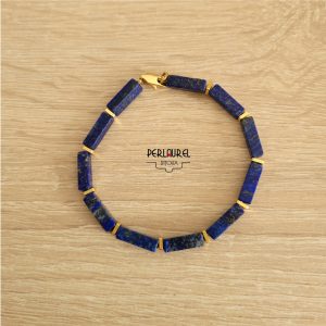 Bracelet perles tubes lapis lazuli doré